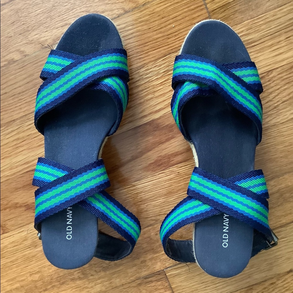 Colorful Old Navy ankle-strap wedge sandals, Sz 8